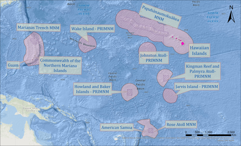 A map of the U.S. Pacific Islands, showing the U.S. Exclusive Economic Zone, which is under the jurisdiction of the Western Pacific Fishery Management Council. Credit: NOAA Fisheries.